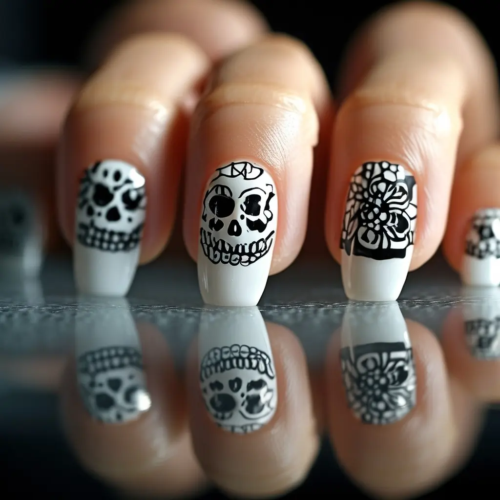 halloween Skeleton Nails design