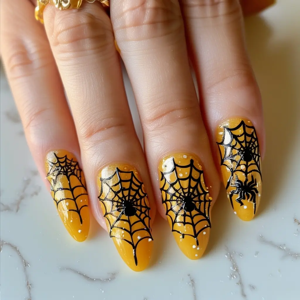 halloween spider webs nail design