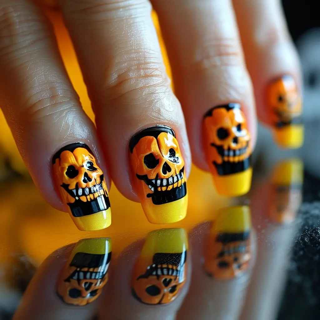 orange Skeleton Nails design