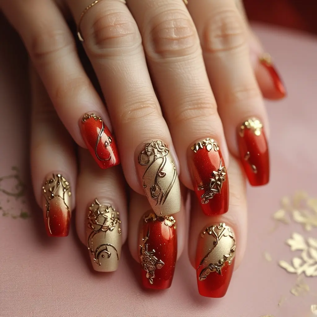 red halloween nail design 