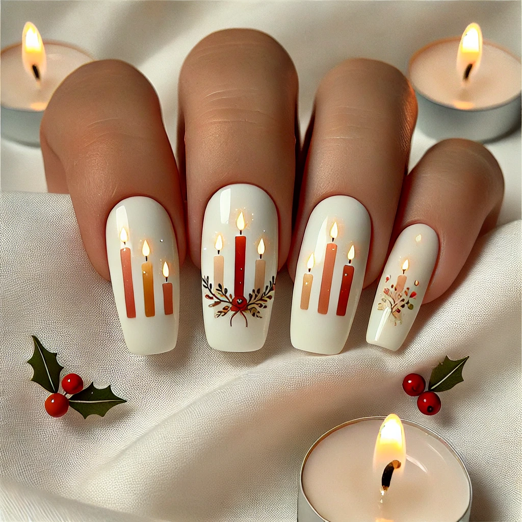 Glowing Candles Chrismas Nail Art