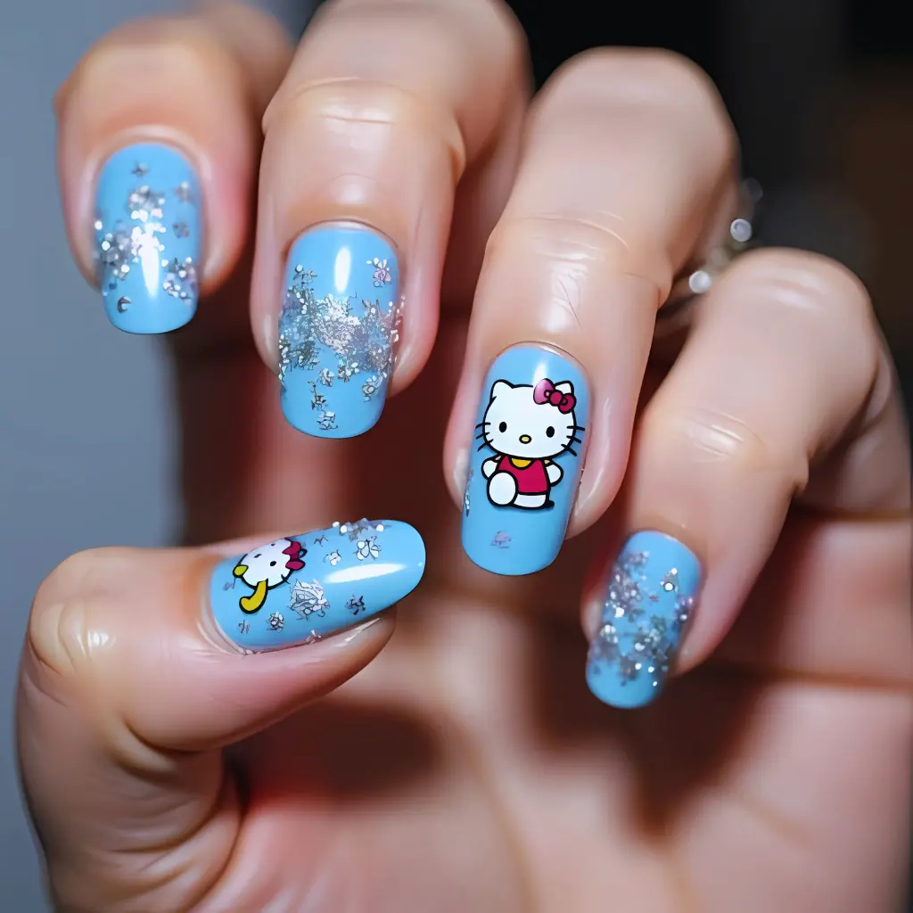 blue Hello Kitty Nail Art Design