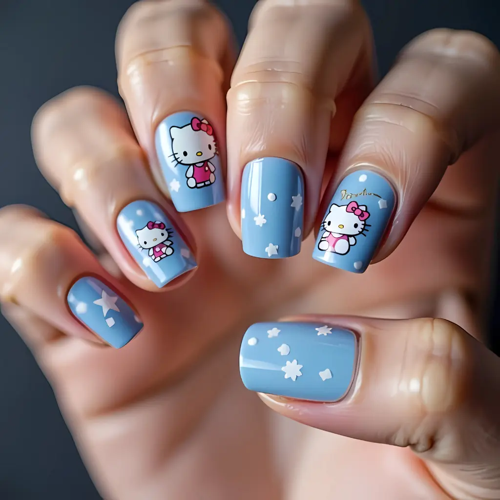 blue Hello Kitty Nail Art Design