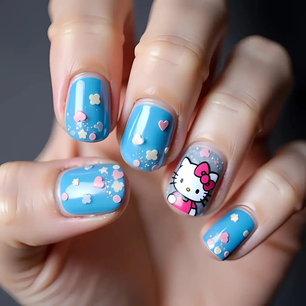 blue Hello Kitty Nail Art Design