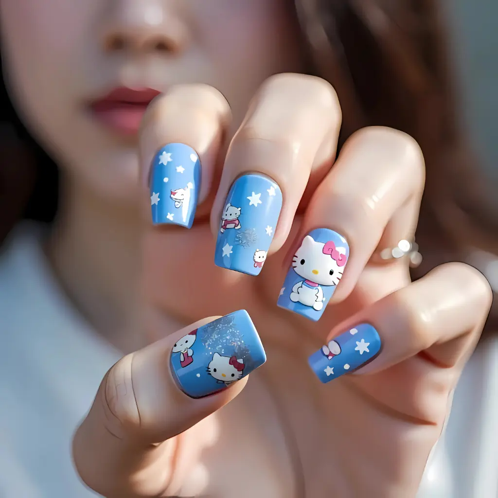 blue Hello Kitty Nail Art Design