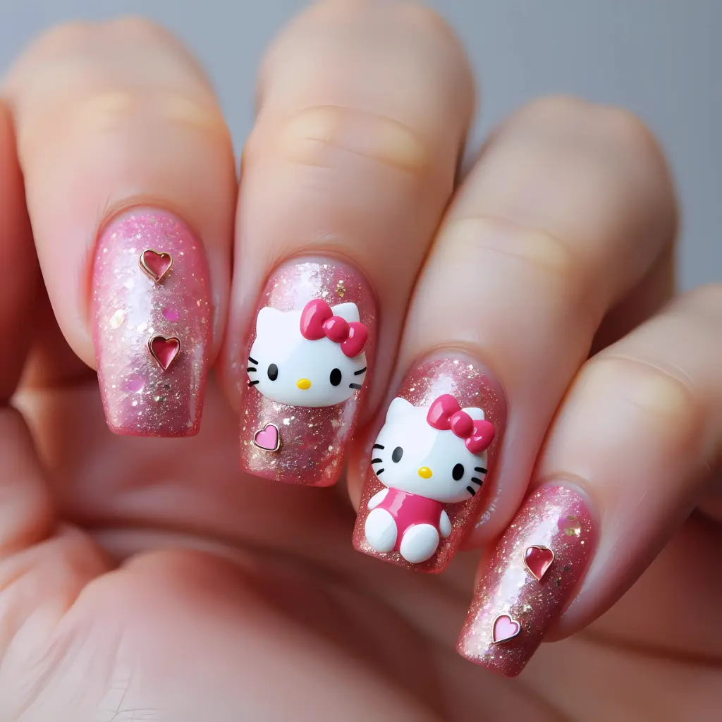 3d pink Hello Kitty Nail Art Design