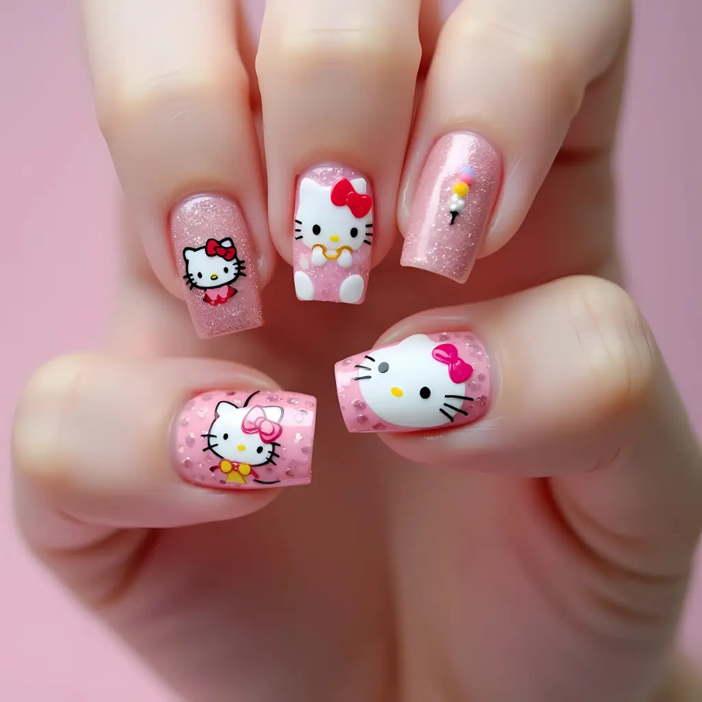  pink Hello Kitty Nail Art Design