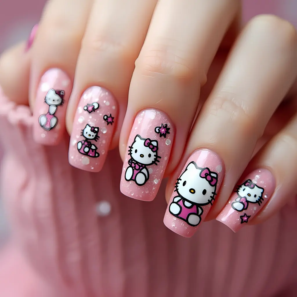  pink Hello Kitty Nail Art Design