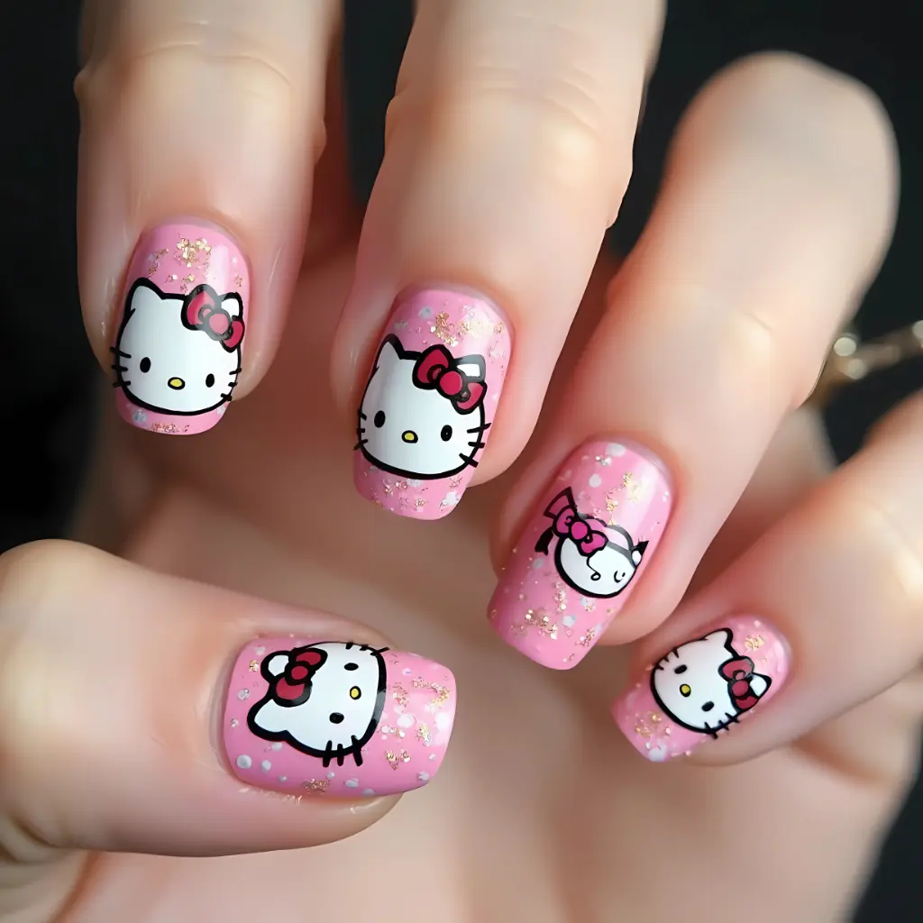 pink  Hello Kitty Nail Art Design