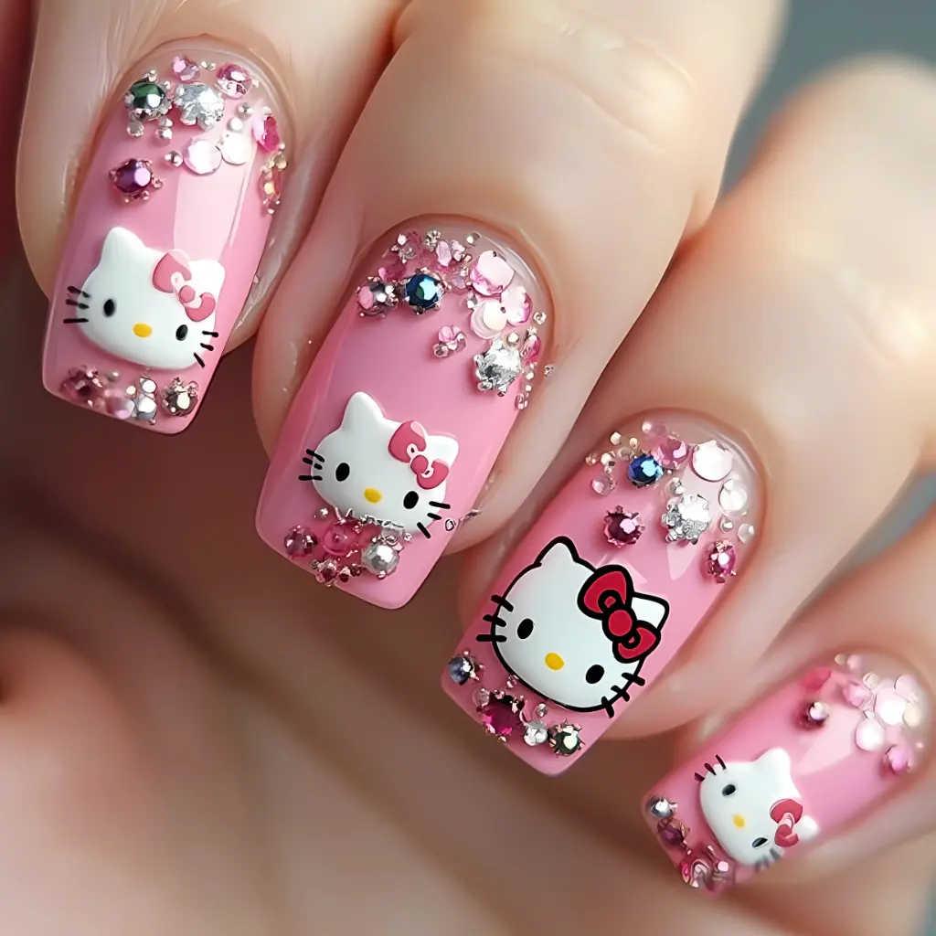 pink  Hello Kitty Nail Art Design