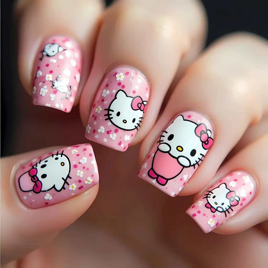 pink  Hello Kitty Nail Art Design