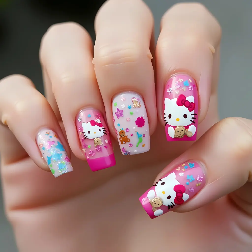 pink  Hello Kitty Nail Art Design