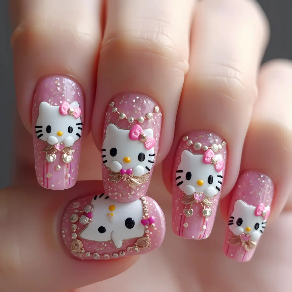 3d pink  Hello Kitty Nail Art Design