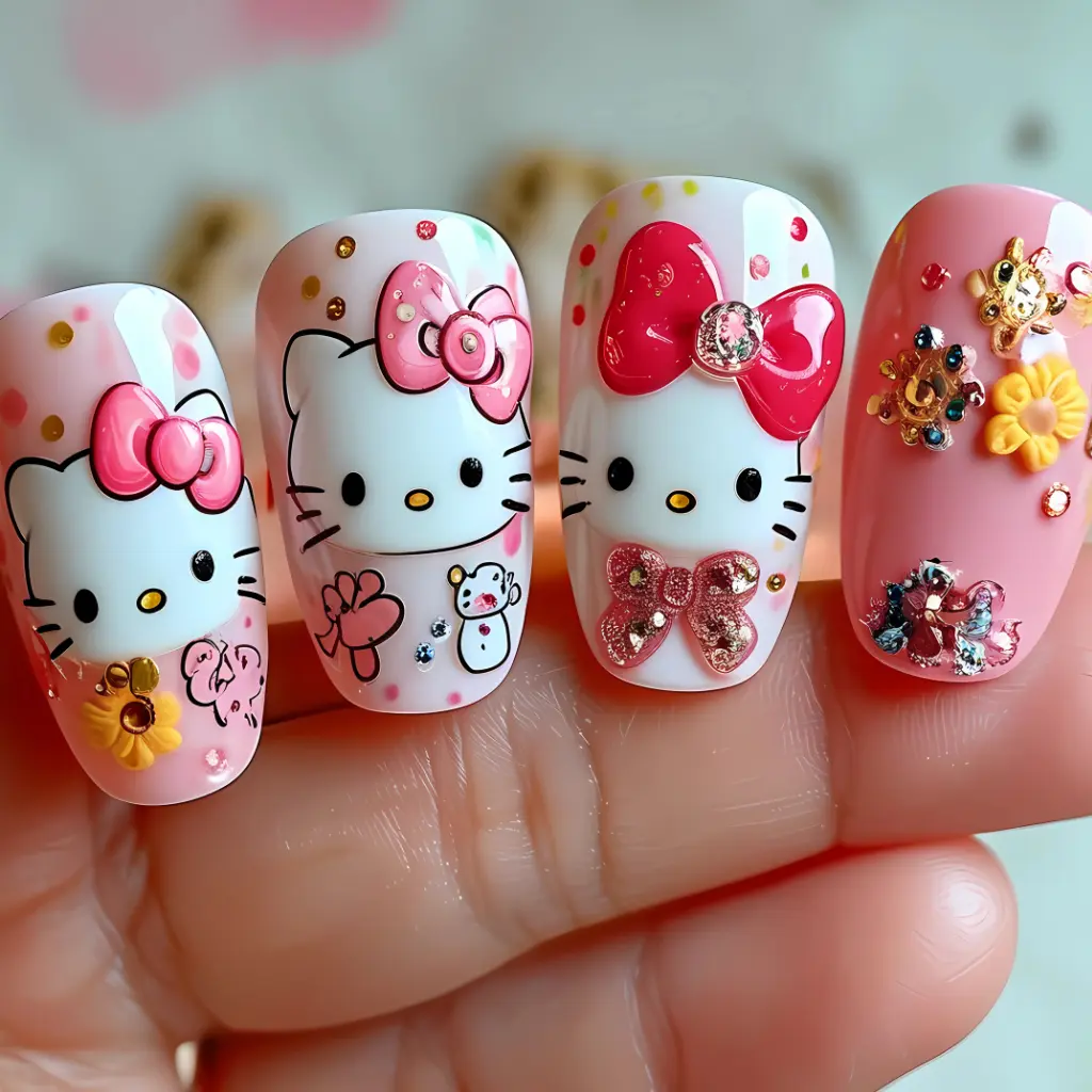 pink  Hello Kitty Nail Art Design