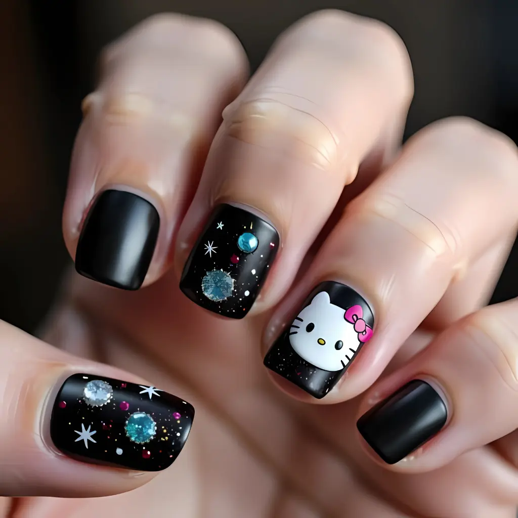 black Hello Kitty Nail Art Design