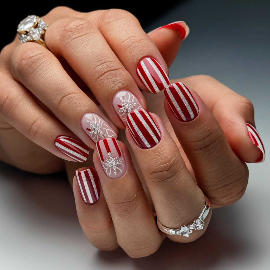 Candy Cane Stripes Christmas Nail Designs