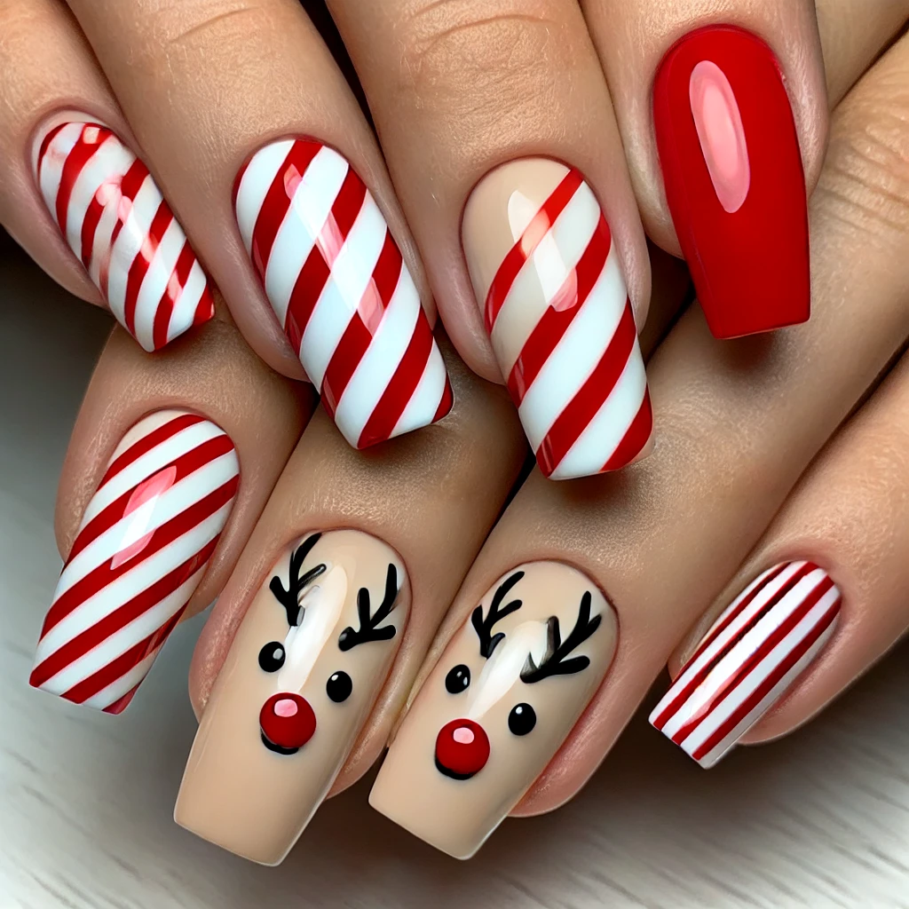 Candy Cane Stripes Christmas Nail Designs