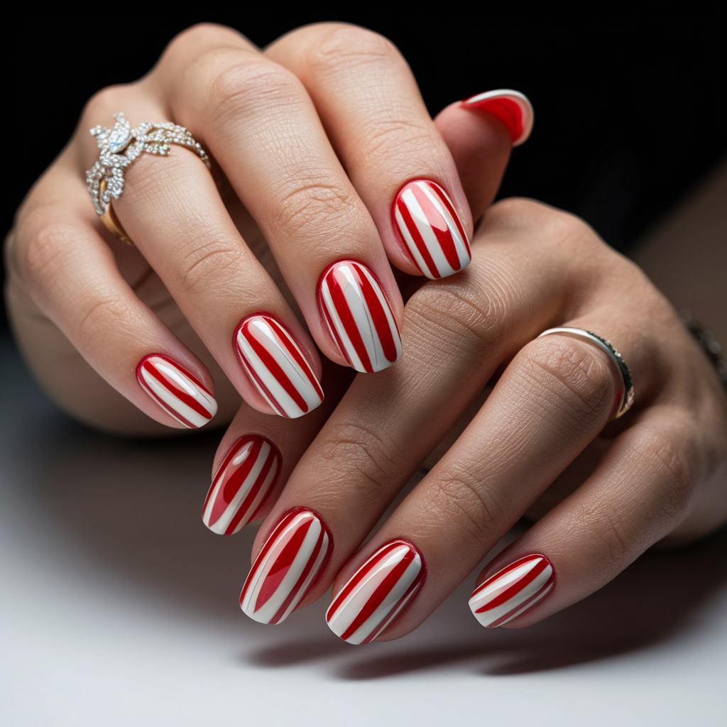 Candy Cane Stripes Christmas Nail Designs