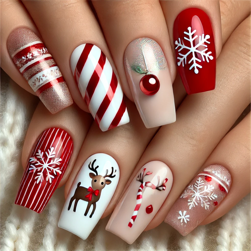 Glitter Snowflakes Christmas Nail Designs