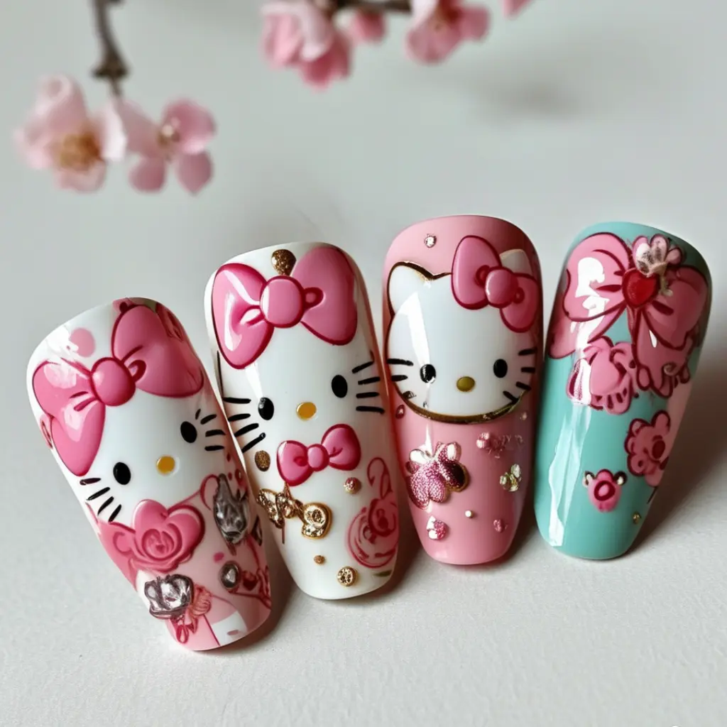 Hello Kitty nail art design