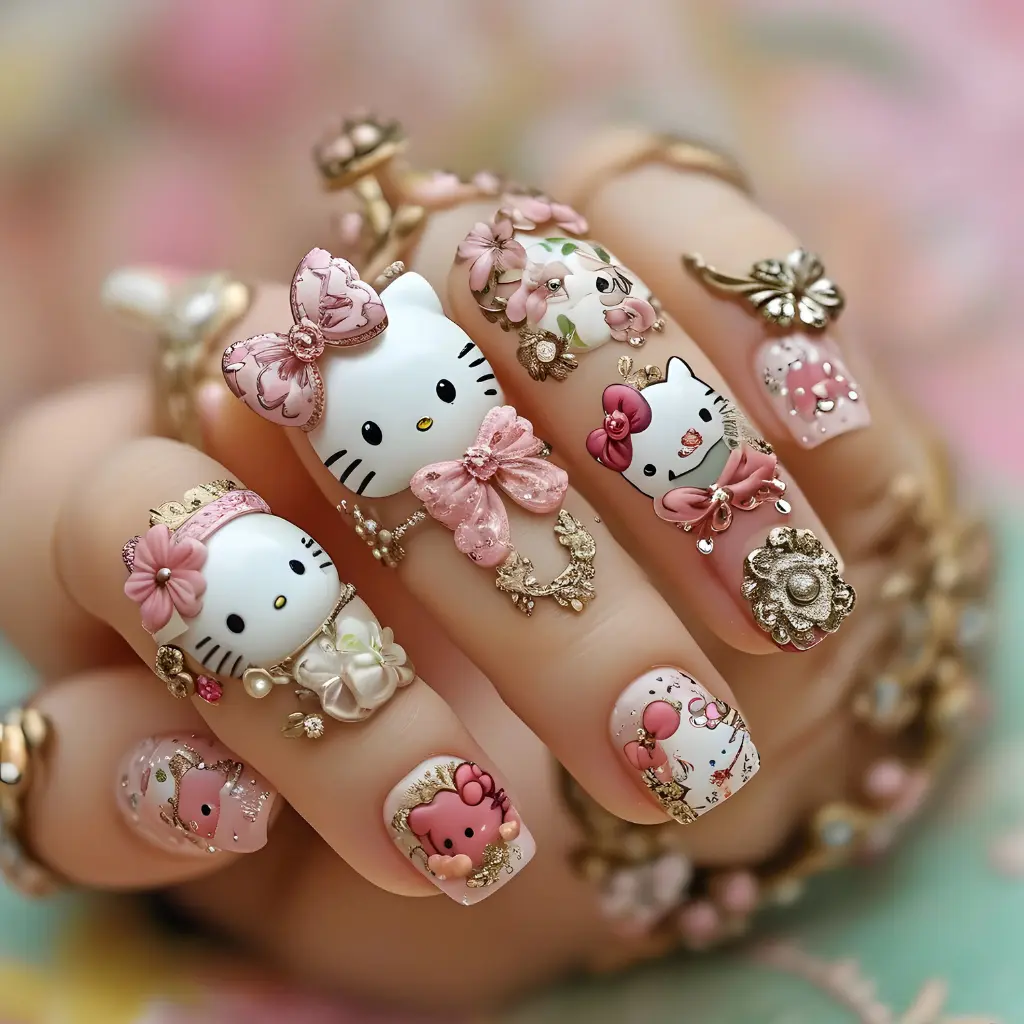 Creating 3D  Hello Kitty Nail  Bow Effects 