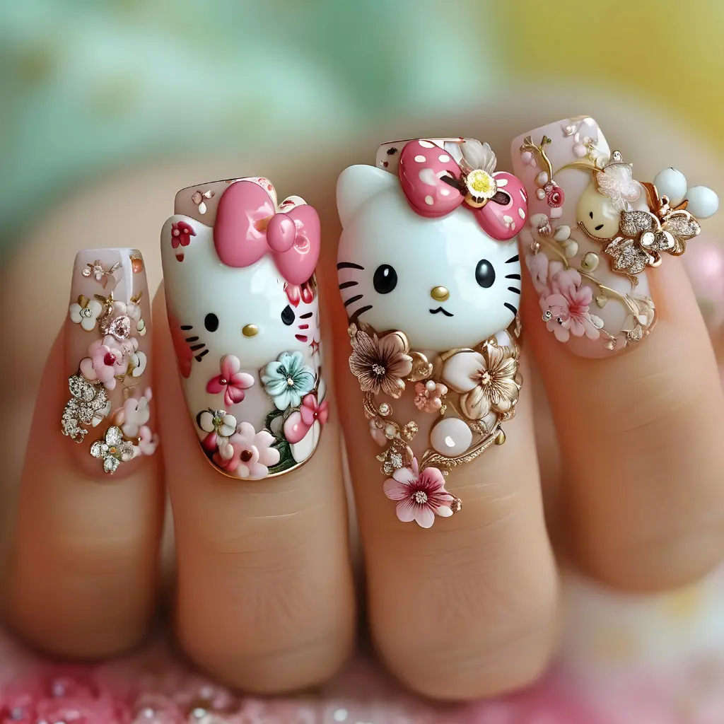 Creating 3D  Hello Kitty Nail  Bow Effects 