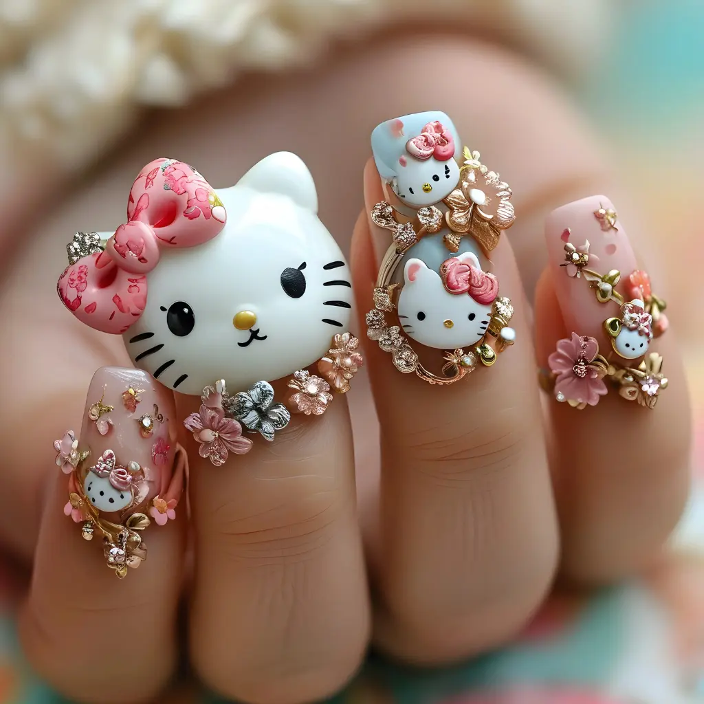 Creating 3D  Hello Kitty Nail  Bow Effects 