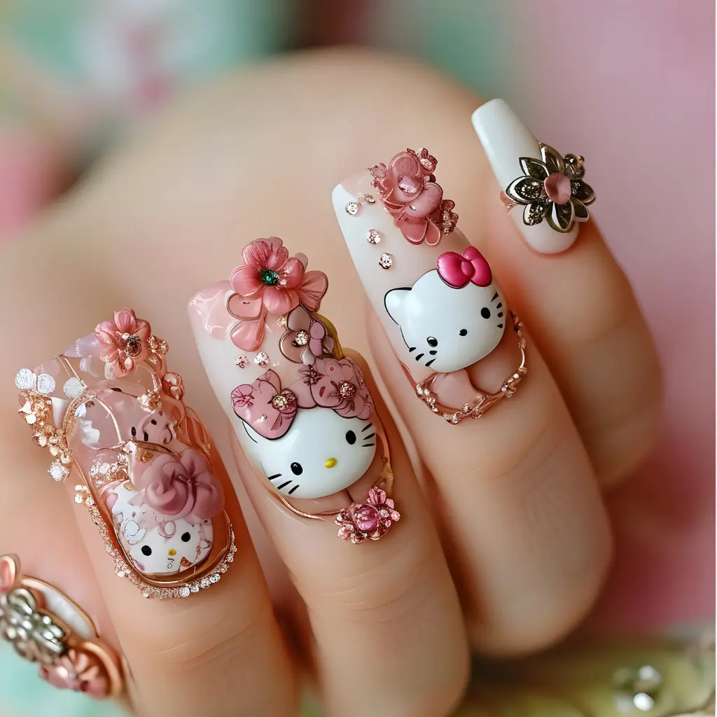 Creating 3D  Hello Kitty Nail  Bow Effects 