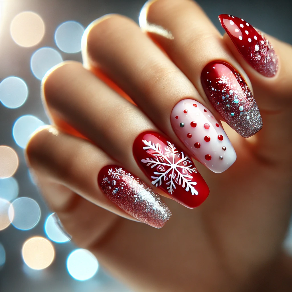 Glitter Snowflakes Christmas Nail Designs