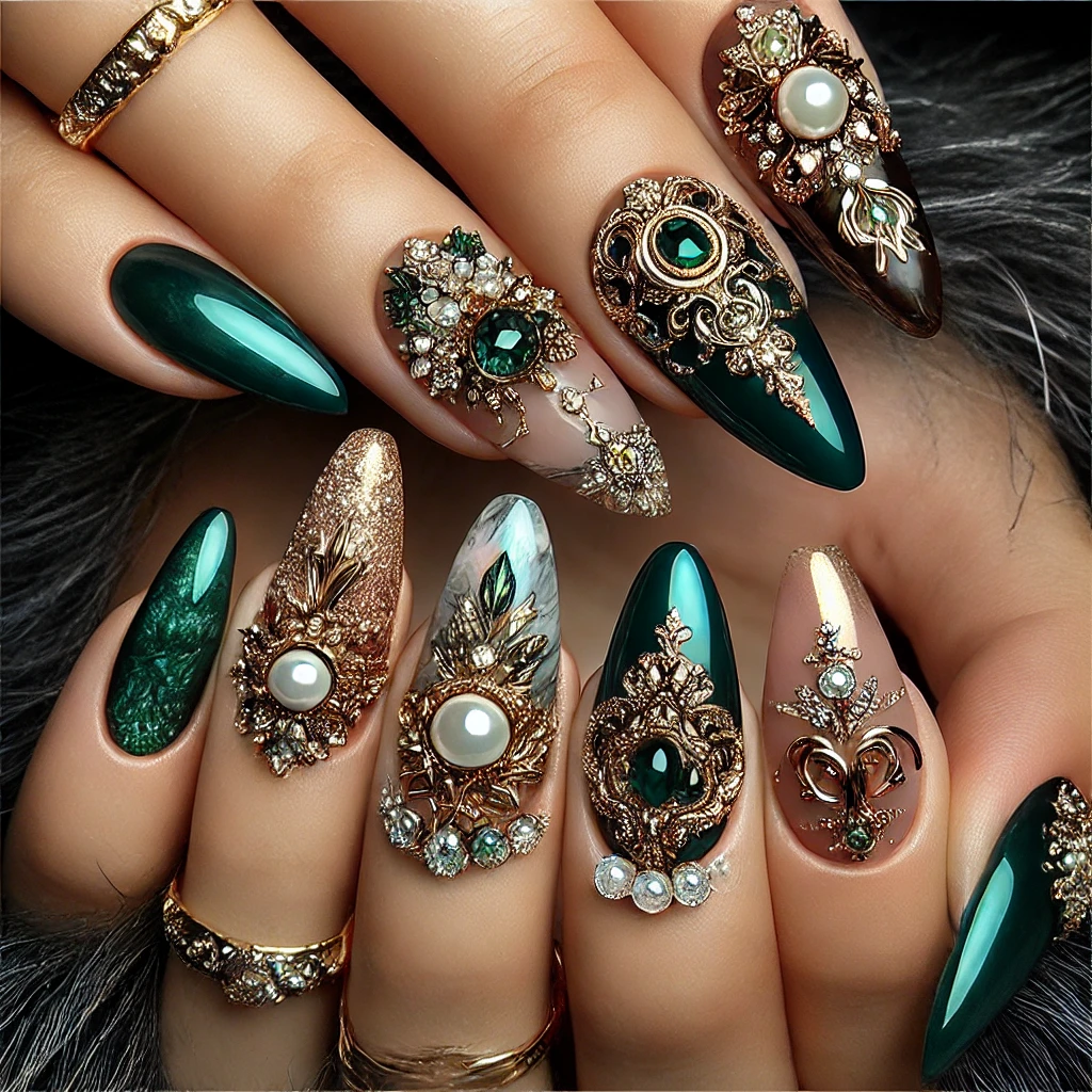 Green and Gold Christmas Nail Designs