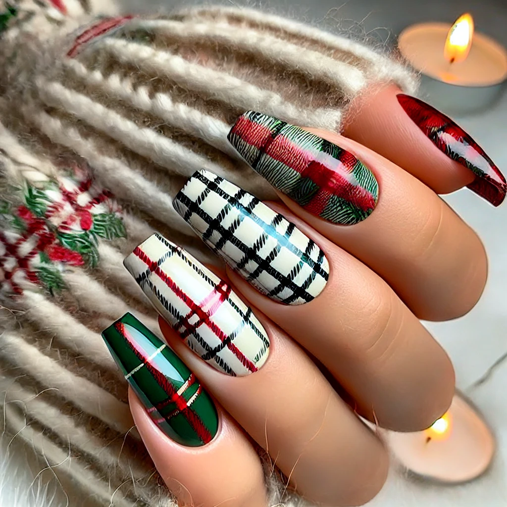 Plaid Christmas Charm Christmas Nail Designs