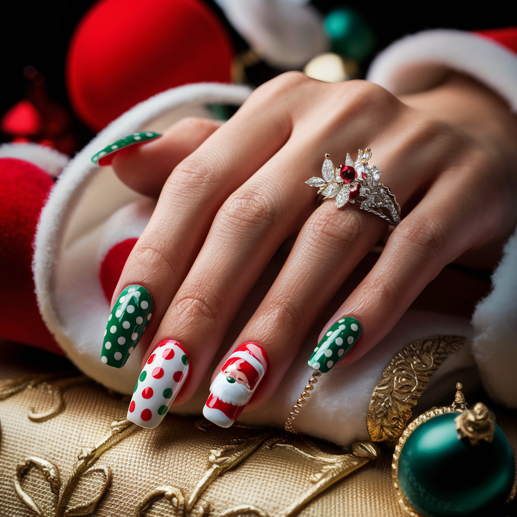 Polka Dot Joy Christmas Nail Art