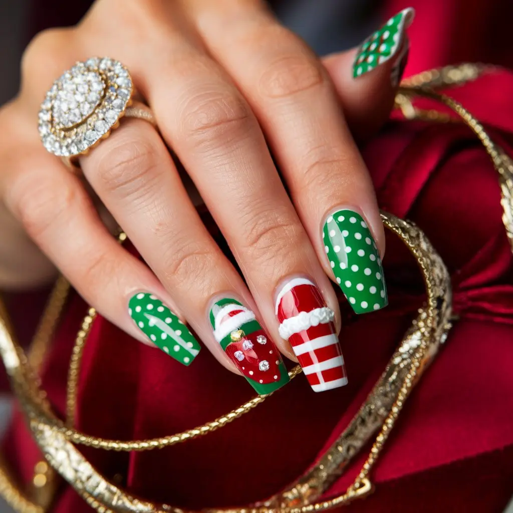 Polka Dot Joy Christmas Nail Art