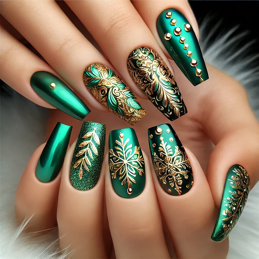 Minimalist Gold Lines on Matte Green nail design