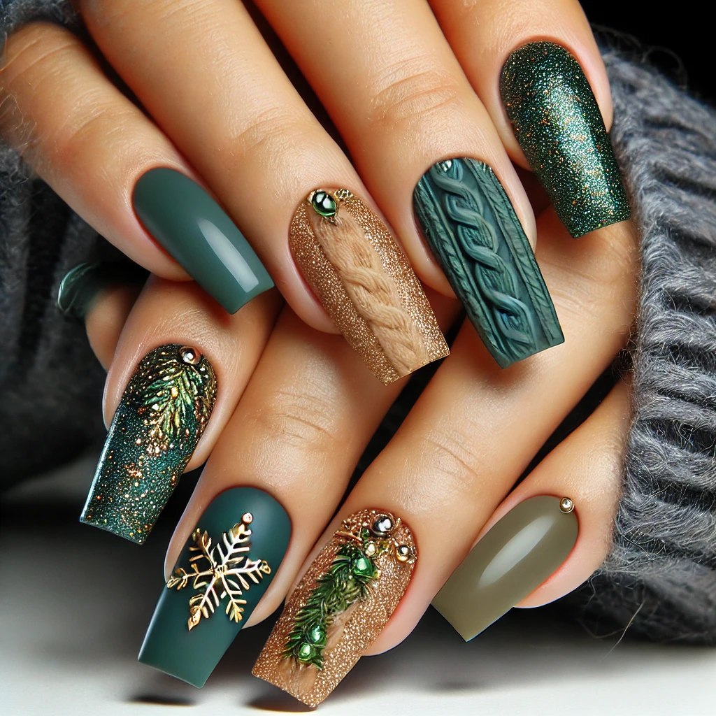 Rhinestone and 3D Christmas Nail Ideas 