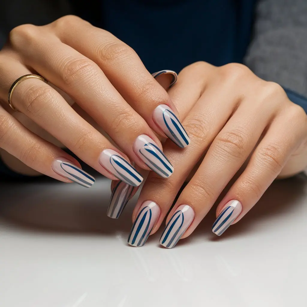 Blue Striped Nails art