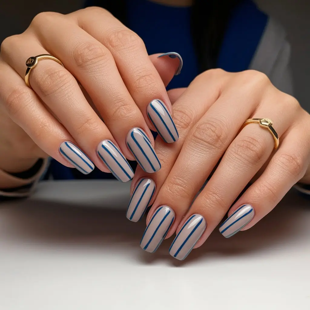 Blue Striped Nails design