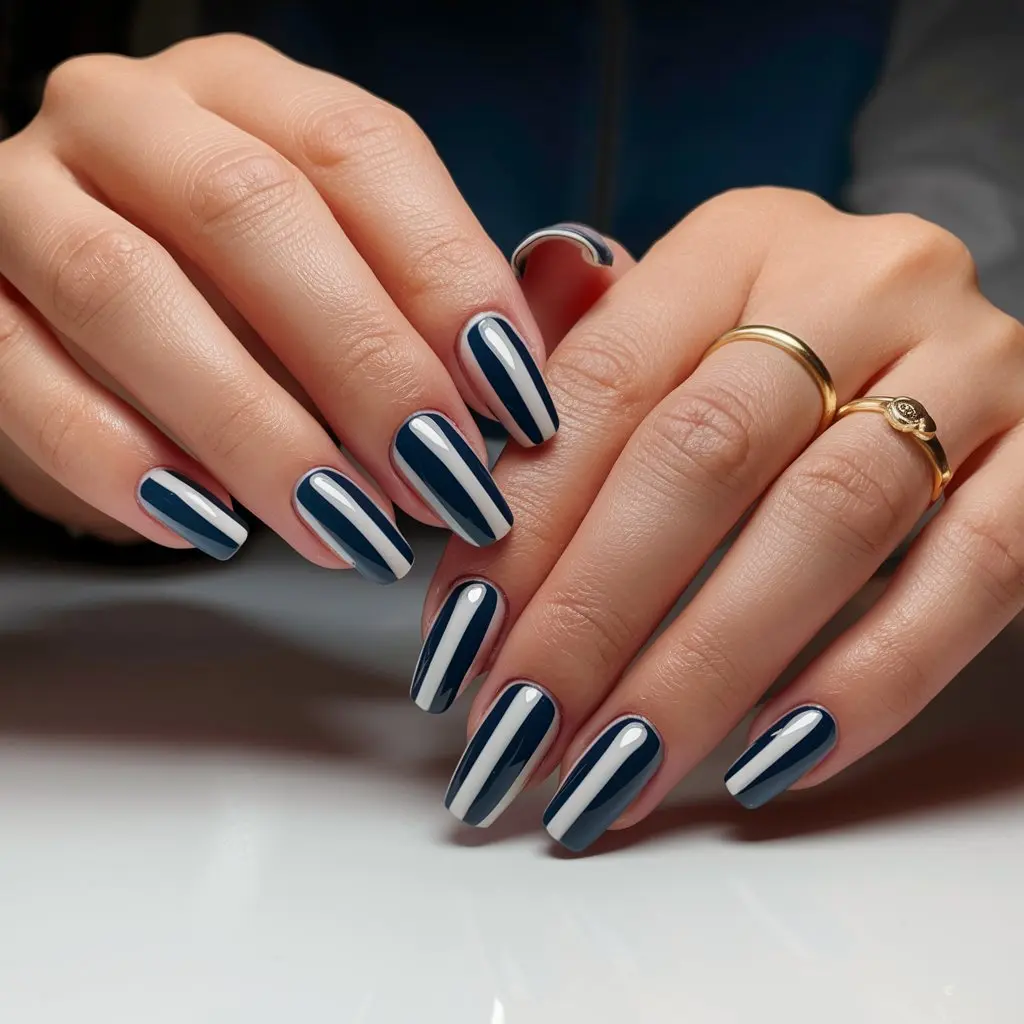 Blue Striped Nails