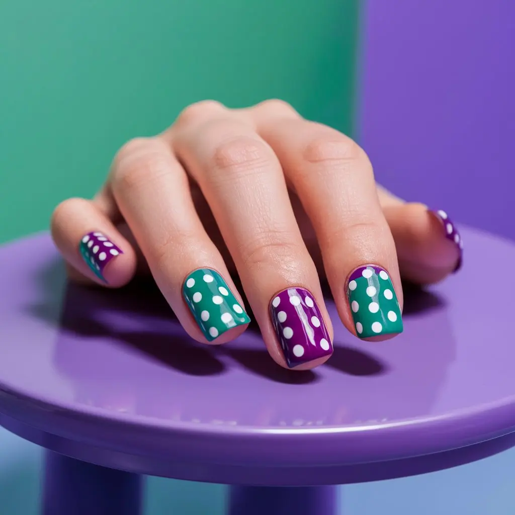 Cute Purple Polka Dots Nail Art