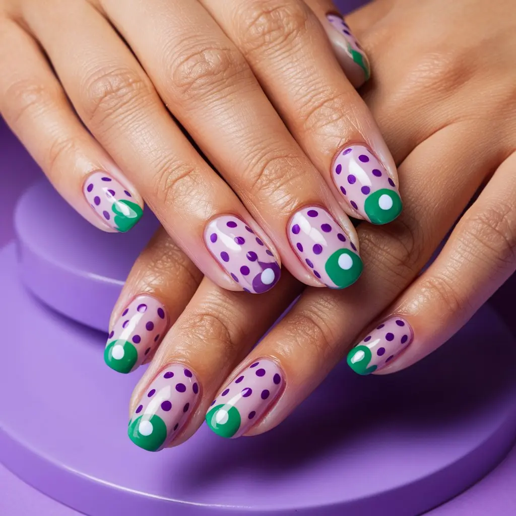 Cute Purple Polka Dots Nail Art design