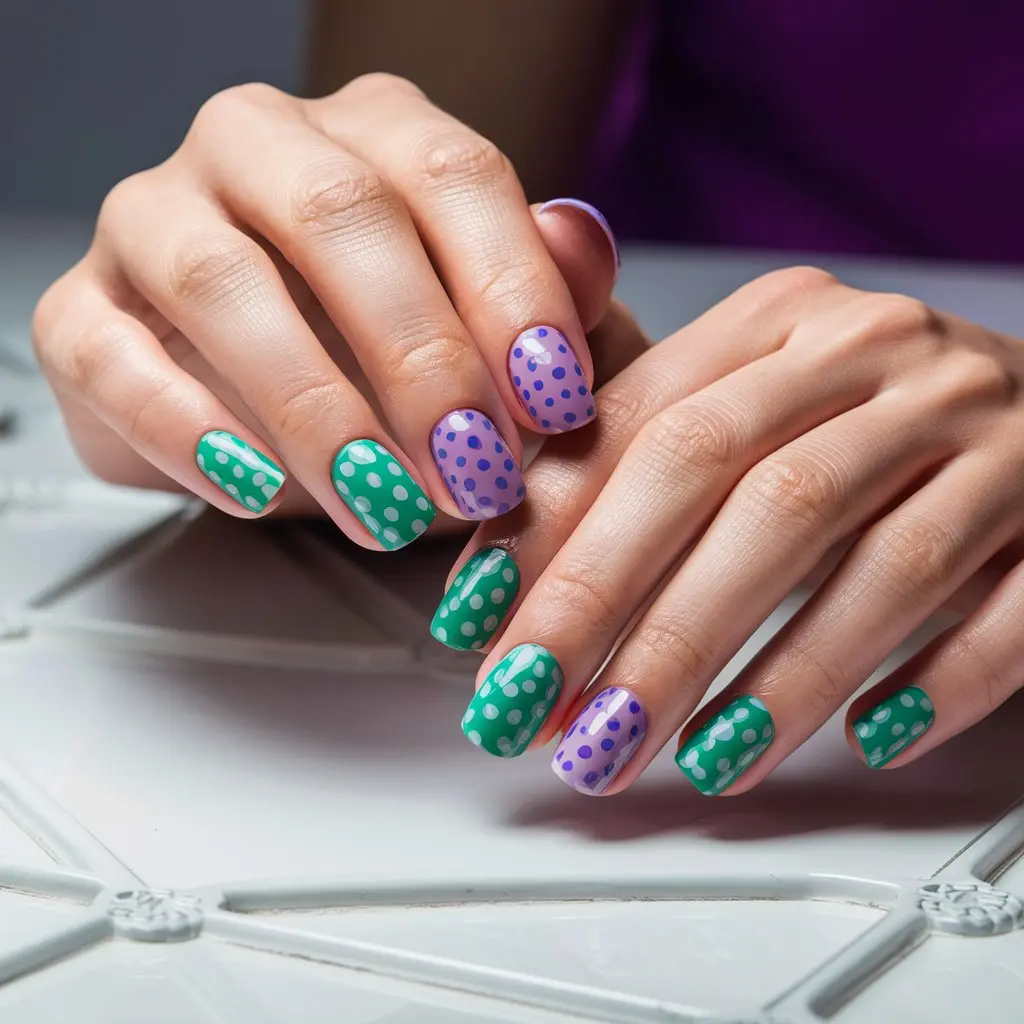 Cute Purple Polka Dots Nail Art