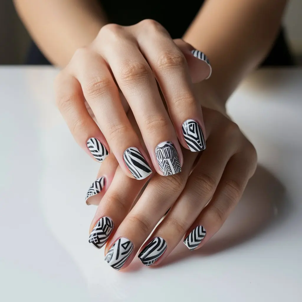 Black and white Two-Tone Nail Designs