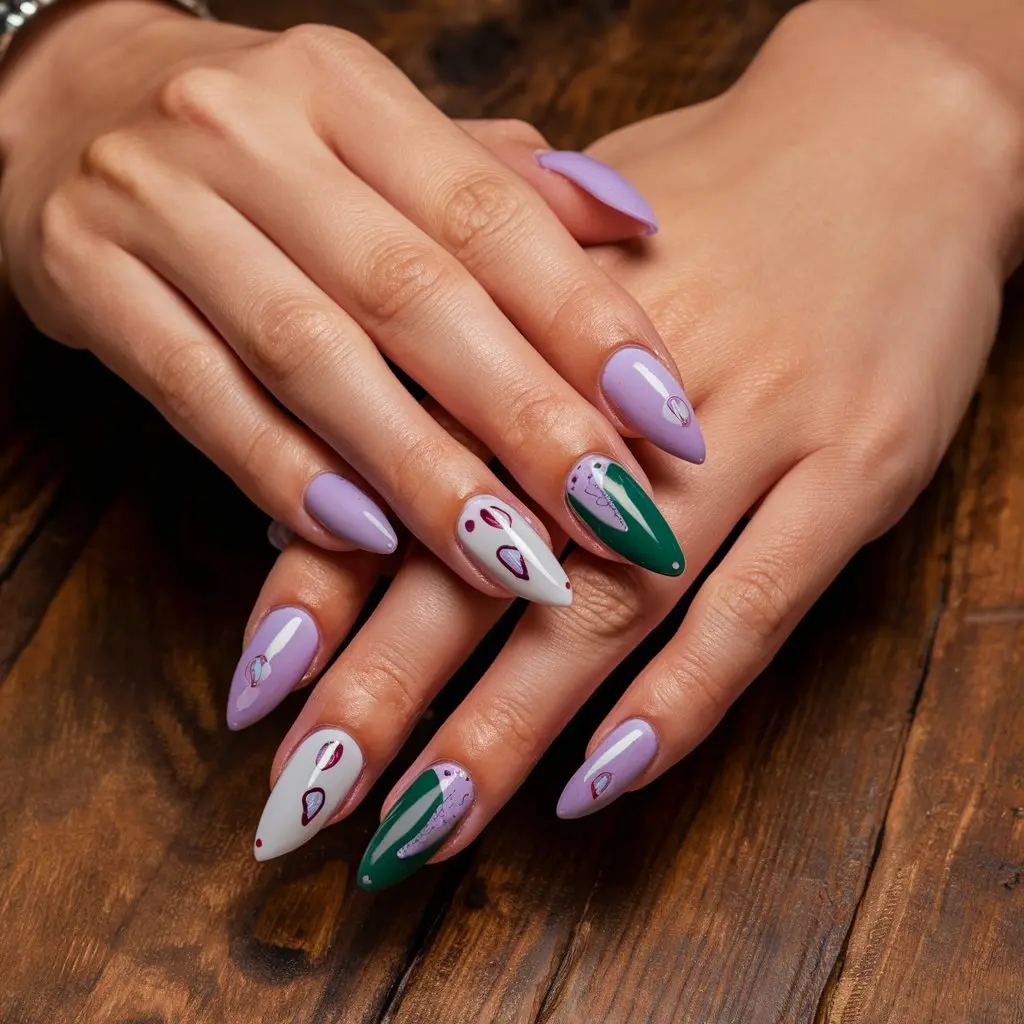 Lilac with Heart Patterns Nail