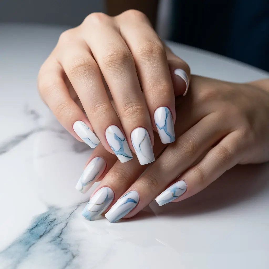 Long Marble Nails art