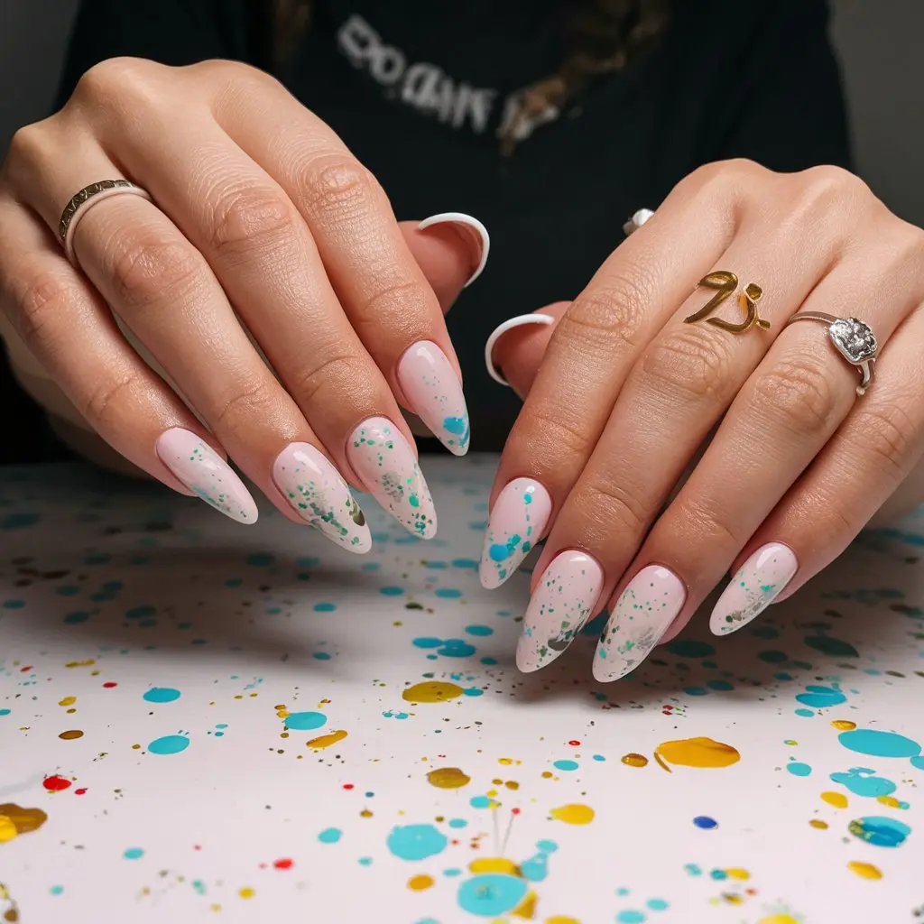 Paint Splatter Acrylic Nails color