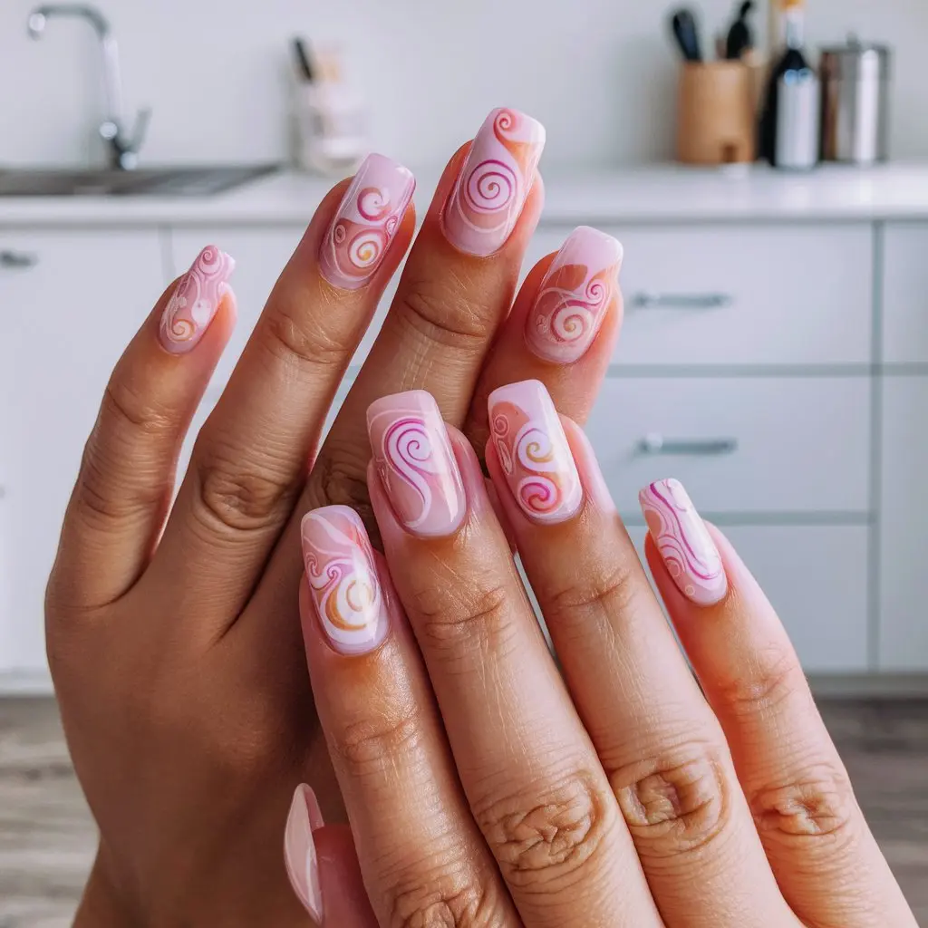 Pink Swirls Nails