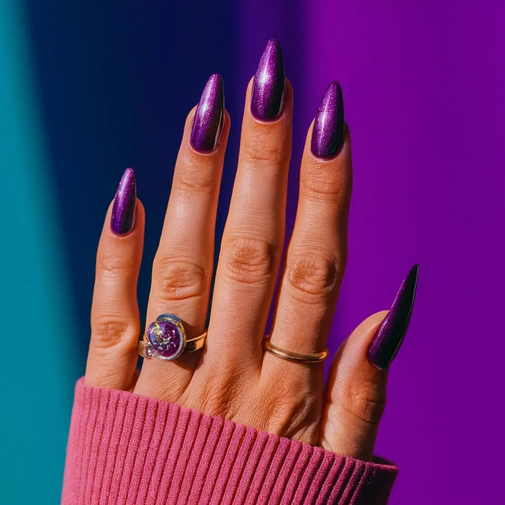 Purple Holographic Color Nails