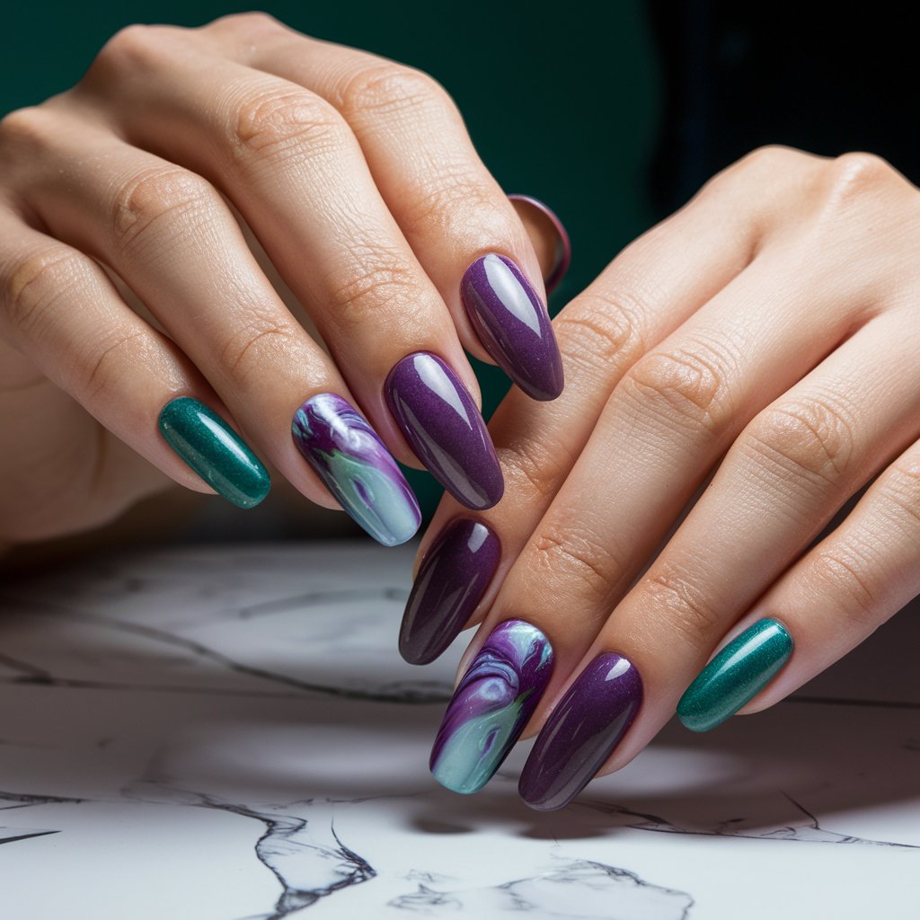 Purple Marble Effect Nail