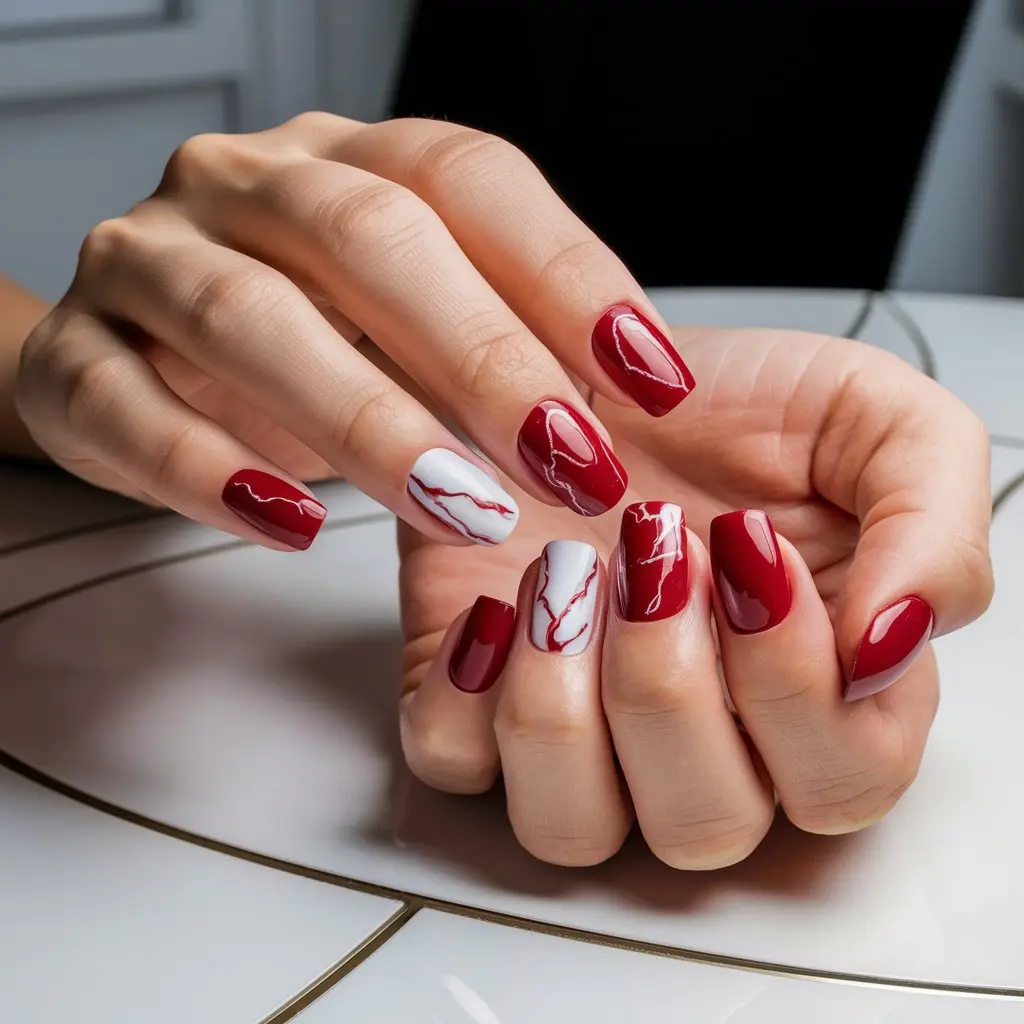 Red Marble Nails polish