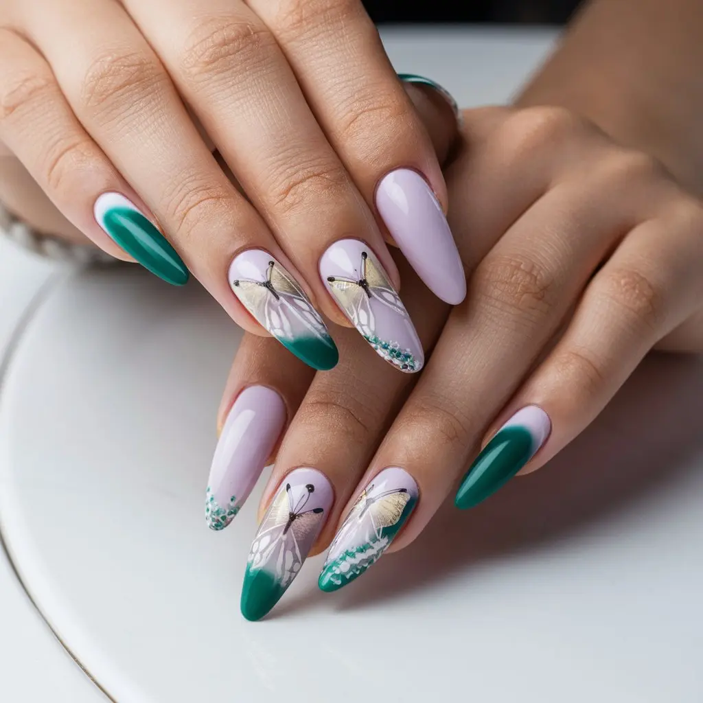 Soft Lavender with Butterfly Decals Nail art